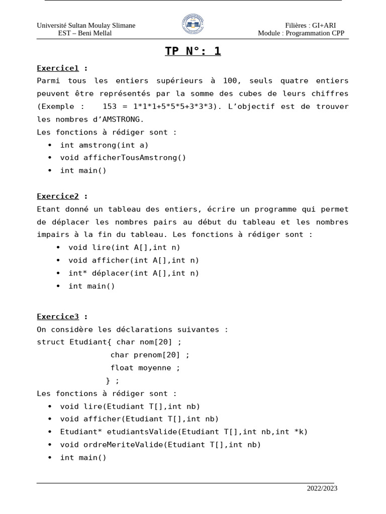 Programmation CPP : Exercices et Solutions | PDF | Informatique ...
