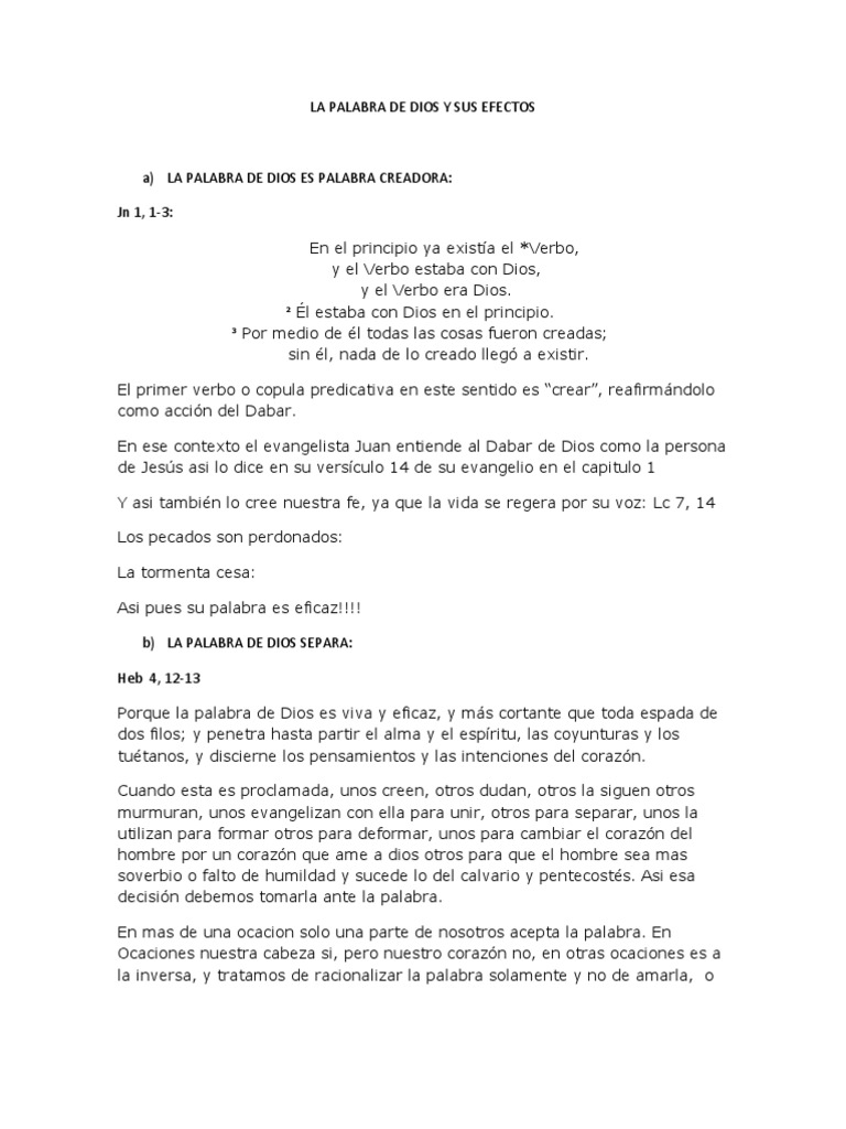 Efectos Transformadores de la Palabra de Dios | PDF | Fe | Jesús