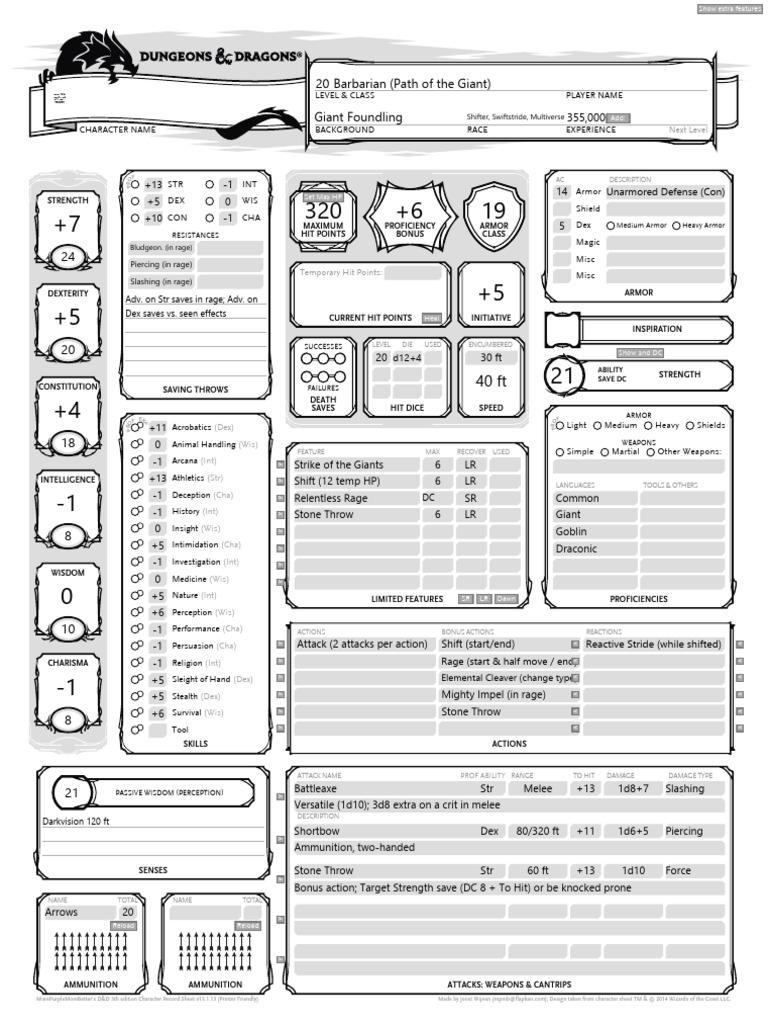 Giant Foundling Shifter Barbarian | PDF | Grappling | Dungeons & Dragons