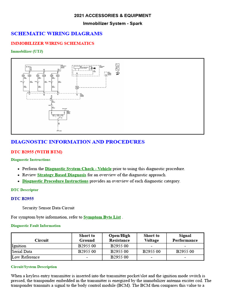 Chevrolet Spark (M400) Workshop - Immobilizer System | PDF