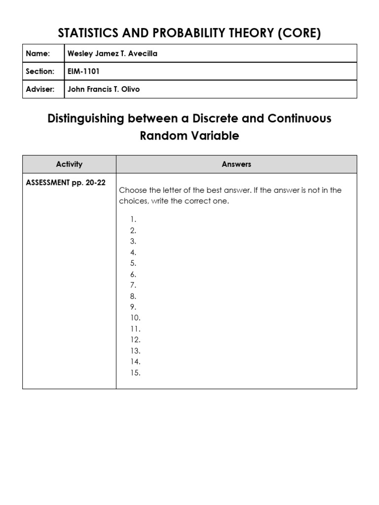 (Template) Distinguishing Between A Discrete and Continuous Random ...