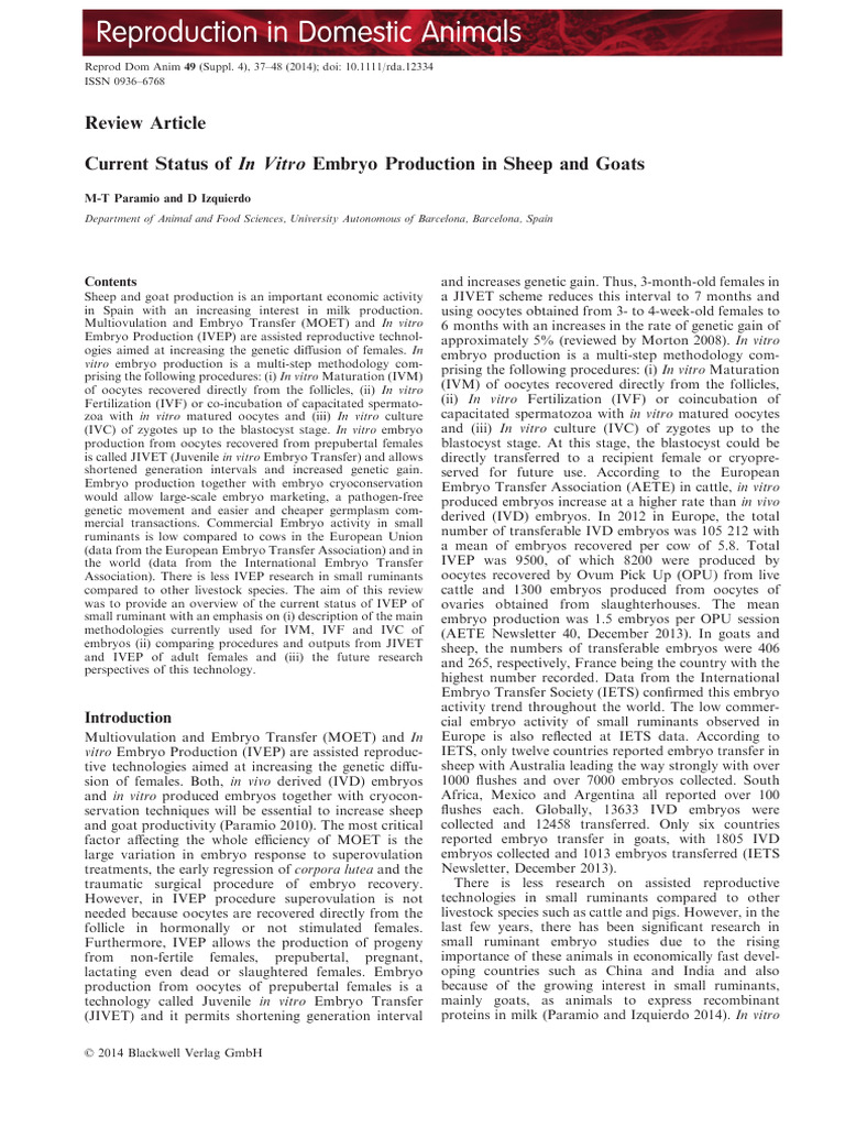Reprod Domestic Animals - 2014 - Paramio - Current Status of in Vitro ...