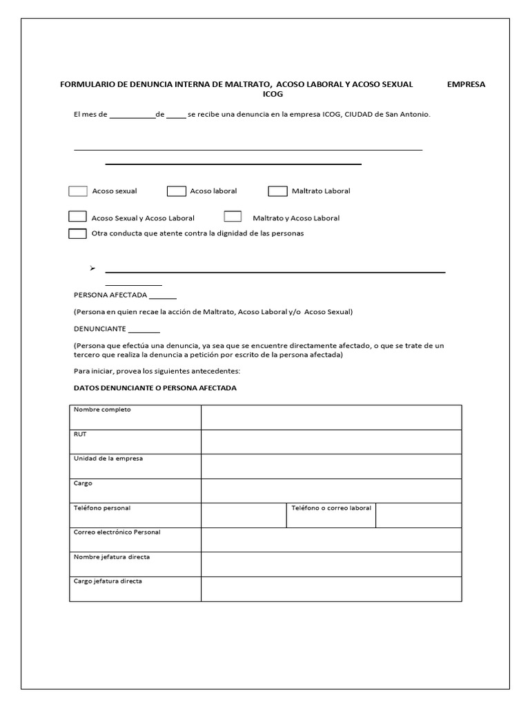 Formulario de Denuncia de Acoso Laboral | PDF | Acoso sexual