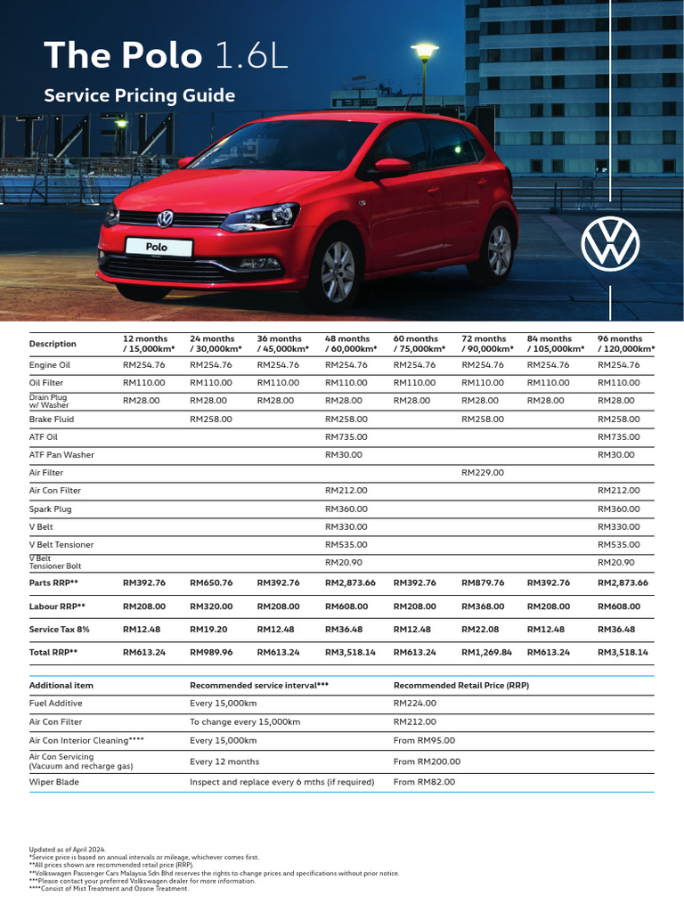 Polo 1 6 Service Pricing Guide | PDF
