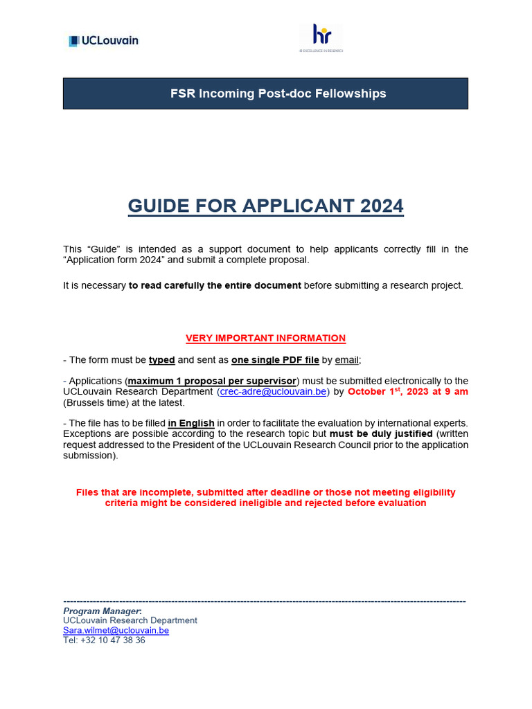 FSR Postdoc2024 GuideForApplicant EN | PDF