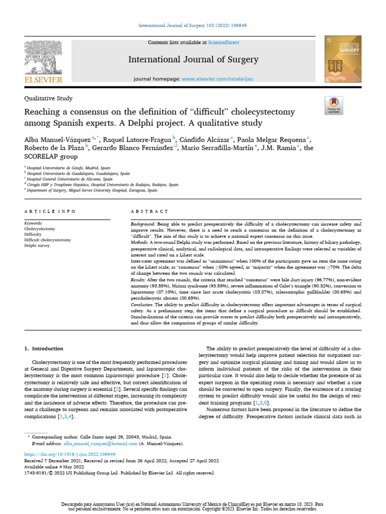 Reaching a consensus on the definition of difficult cholecystectomy