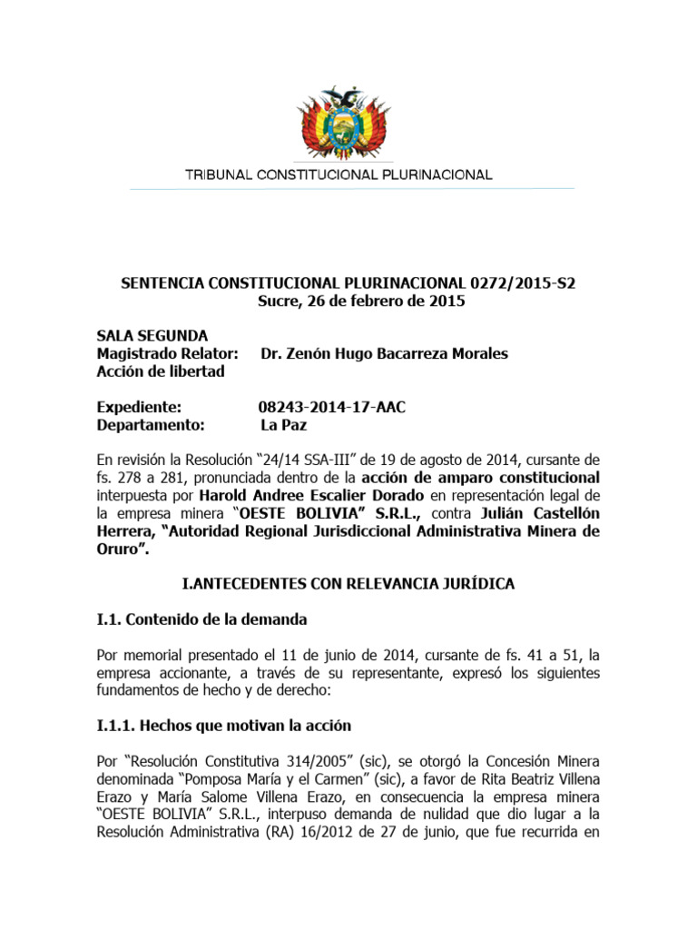 Sentencia Constitucional Plurinacional 0272-2015 | PDF