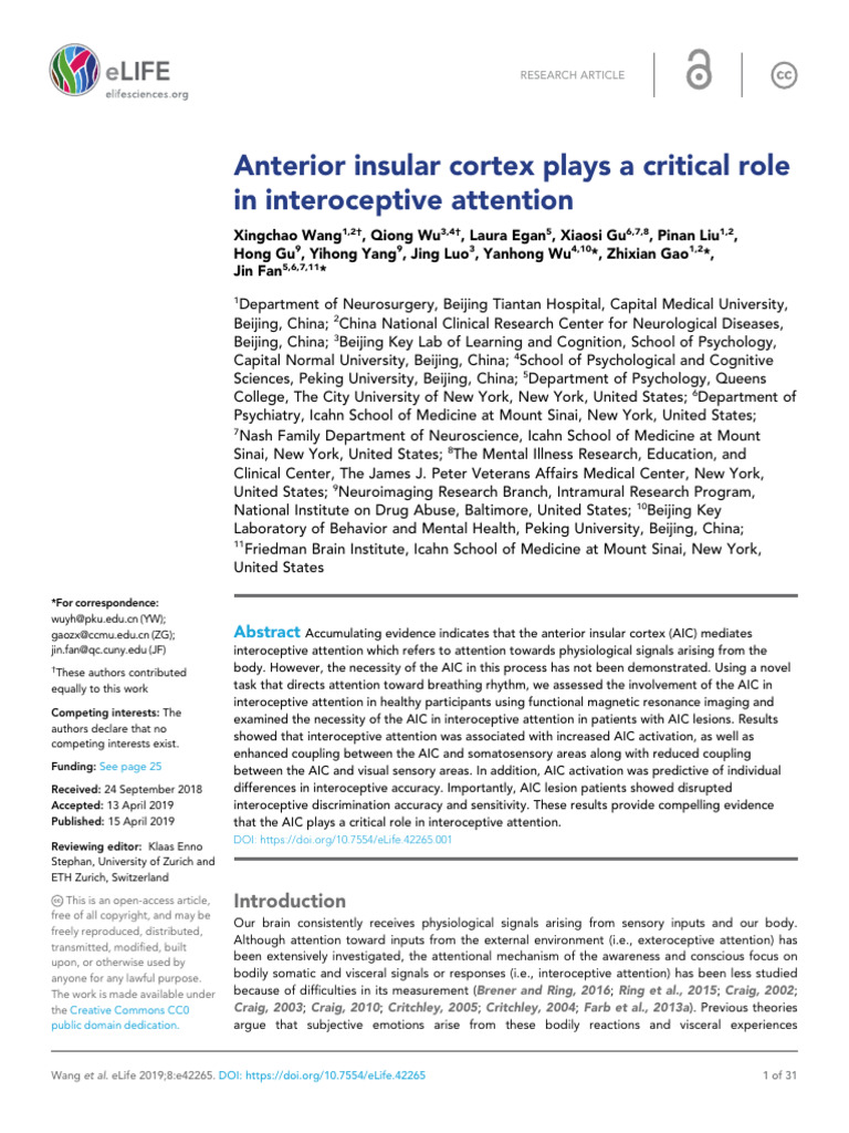 Unidad 3 Anterior Insular Cortex Plays A Critical Role | PDF