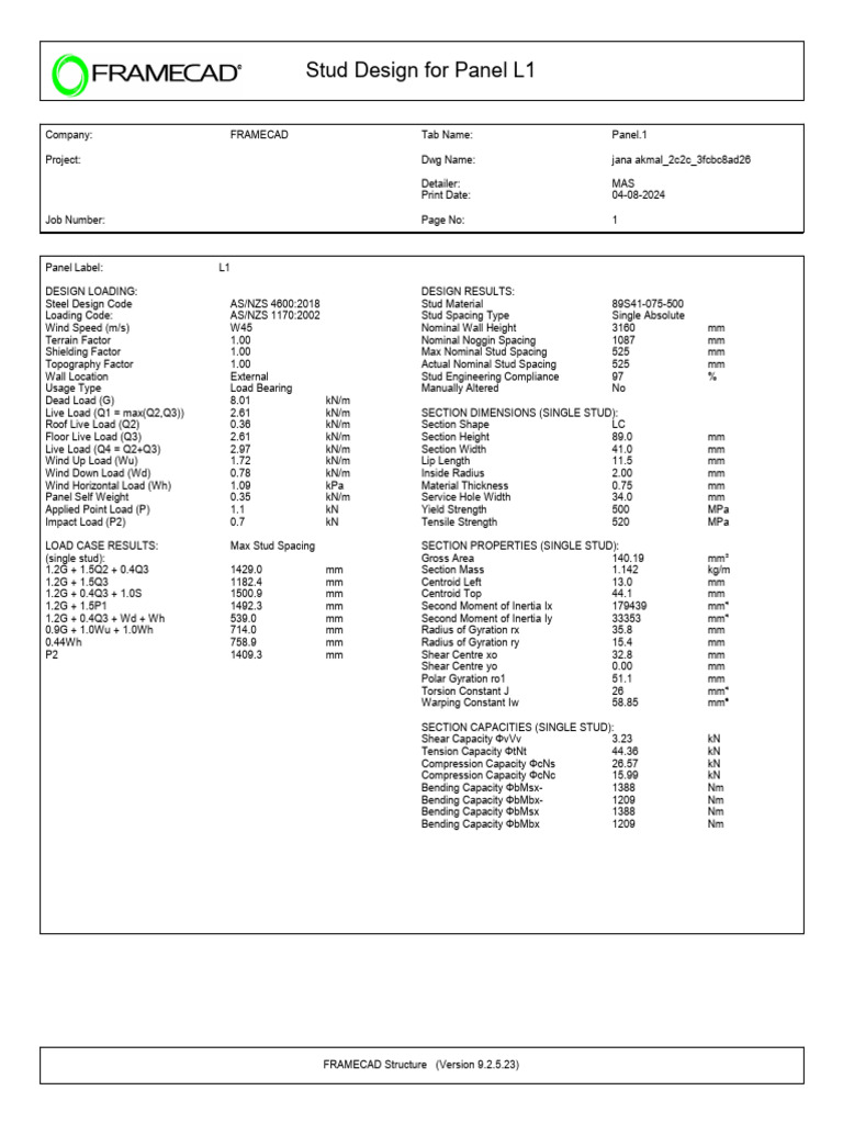 Panel F1 | PDF | Bending | Structural Load