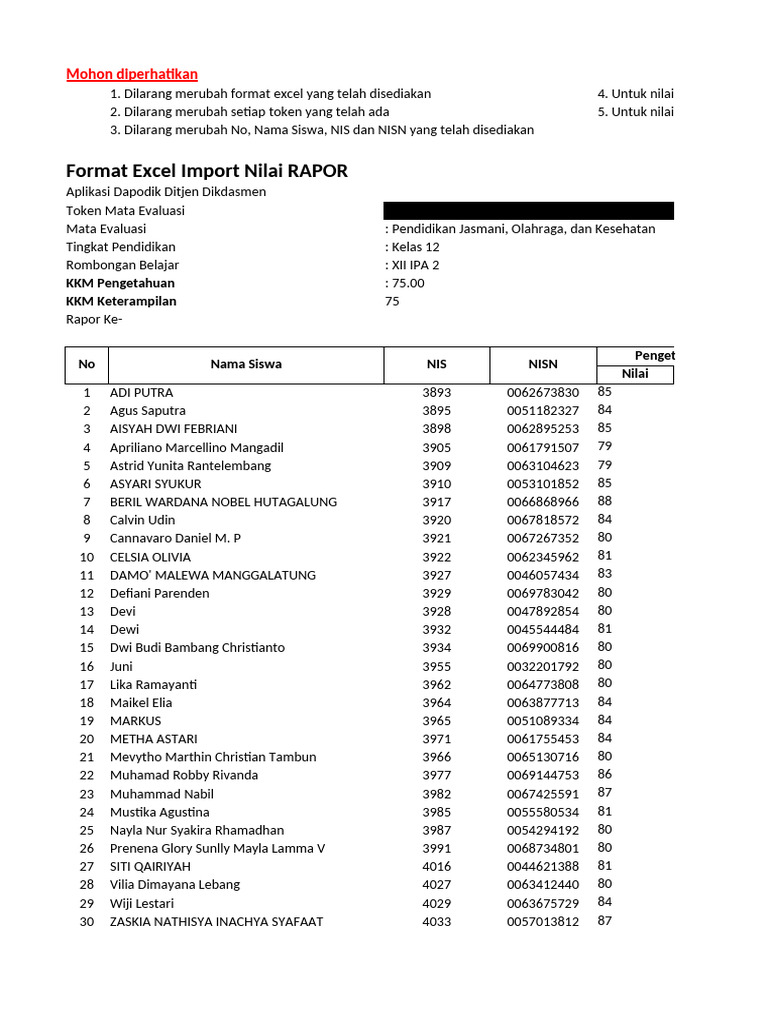 Format nilai rapor 20231 xii ipa 2 pendidikan jasmani olahraga dan