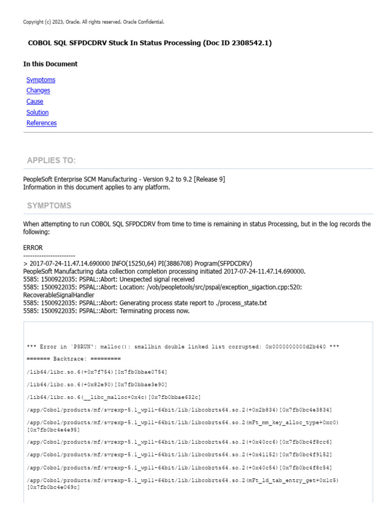 COBOL SQL SFPDCDRV Processing Error | PDF | Software Engineering | Software