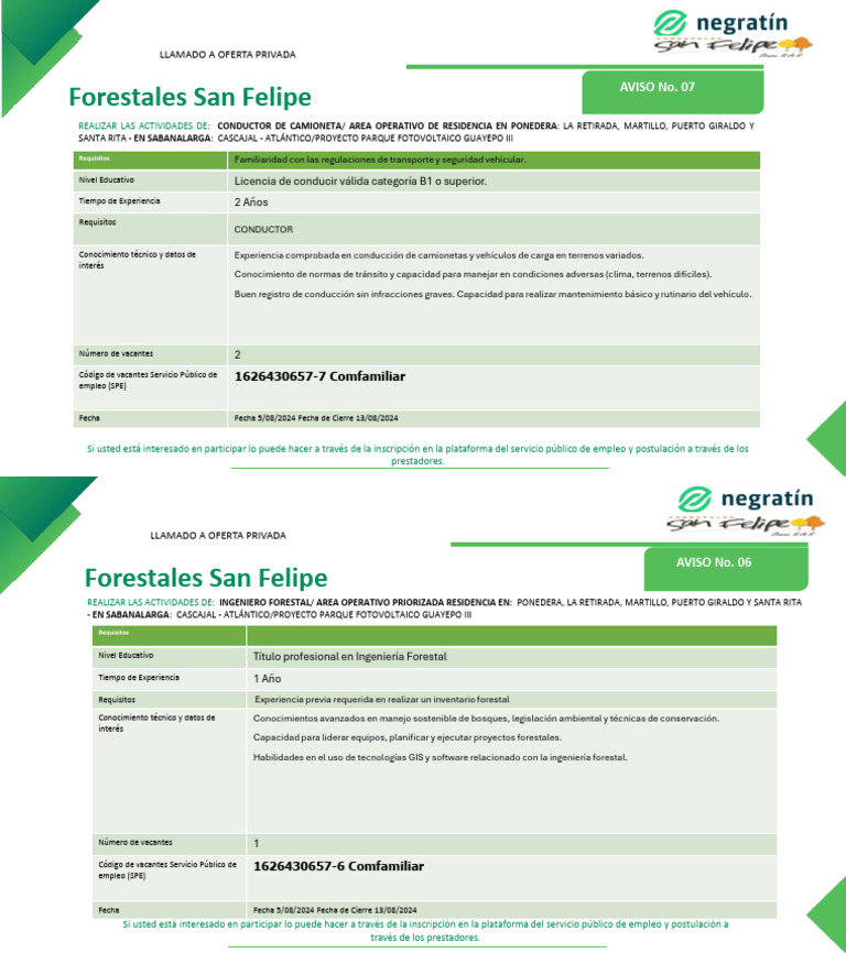 Vacantes Forestales San Felipe | PDF
