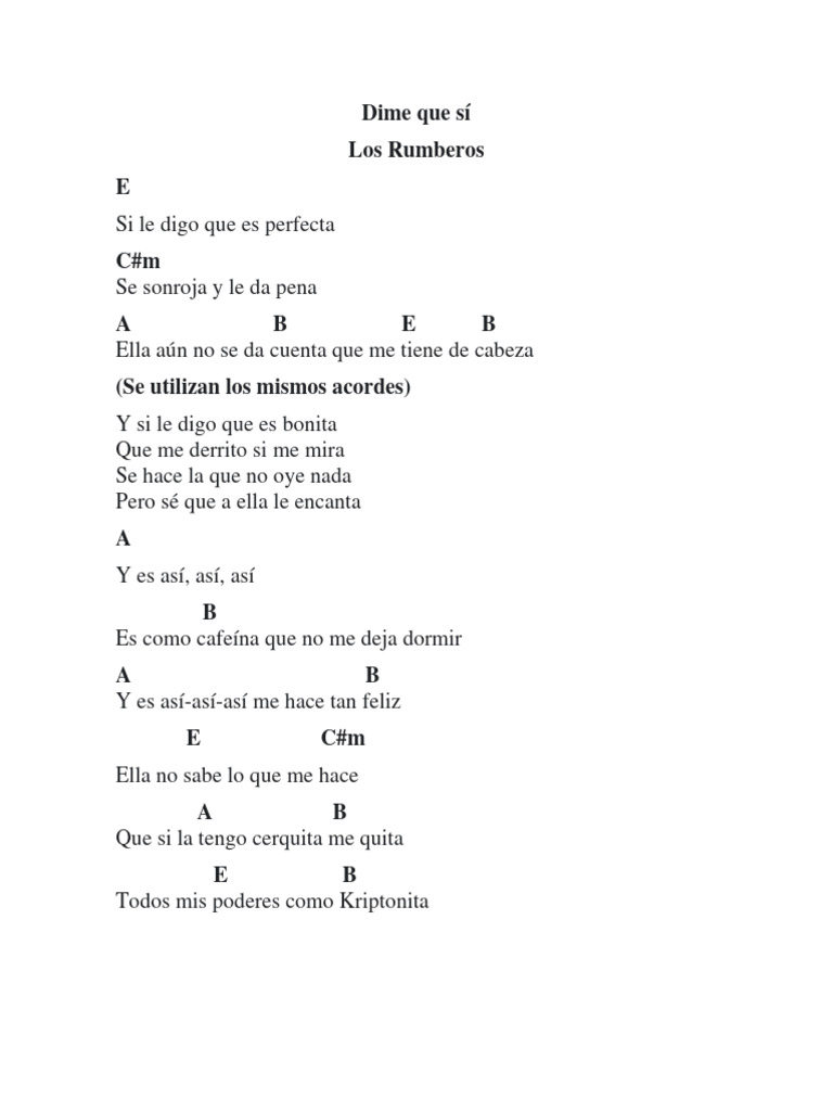 Dime Que Si (Letra y Acordes) | PDF