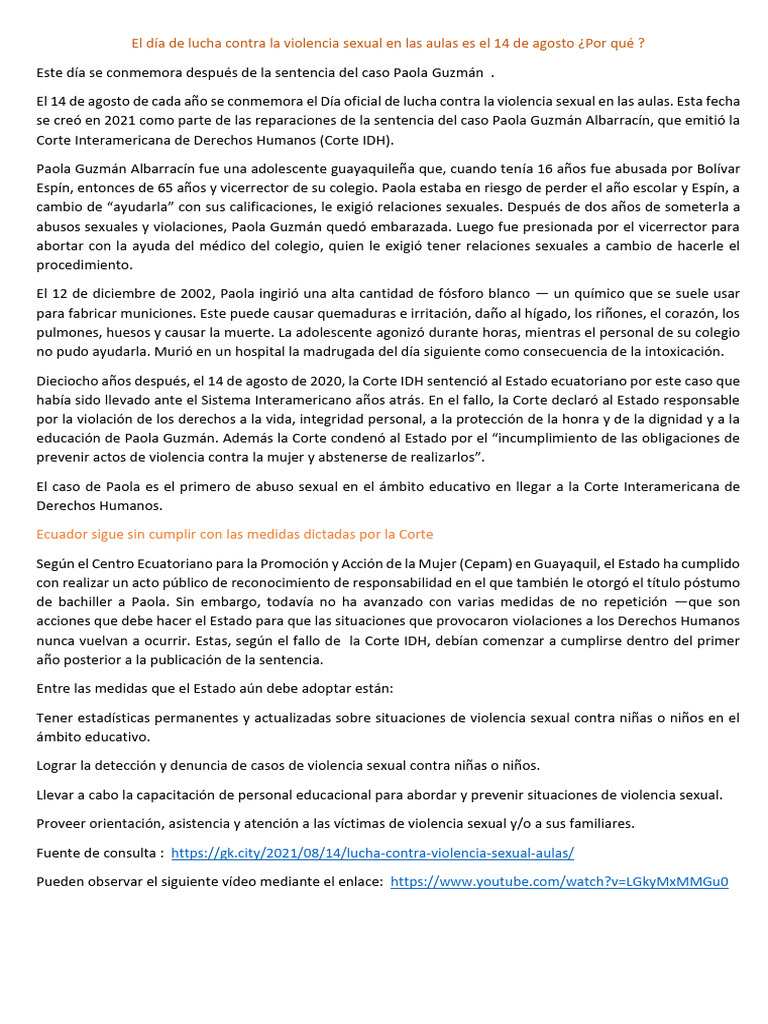 Día contra la violencia sexual en aulas | PDF | Violación | Violencia