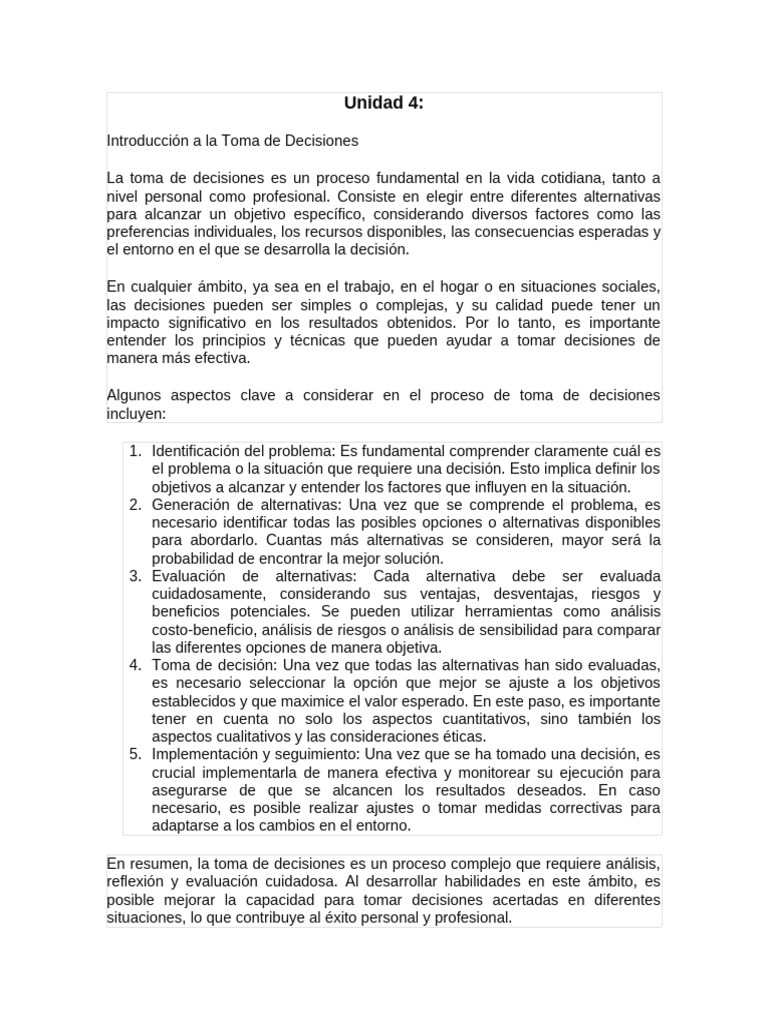 Claves para la Toma de Decisiones | PDF | Toma de decisiones | Evaluación