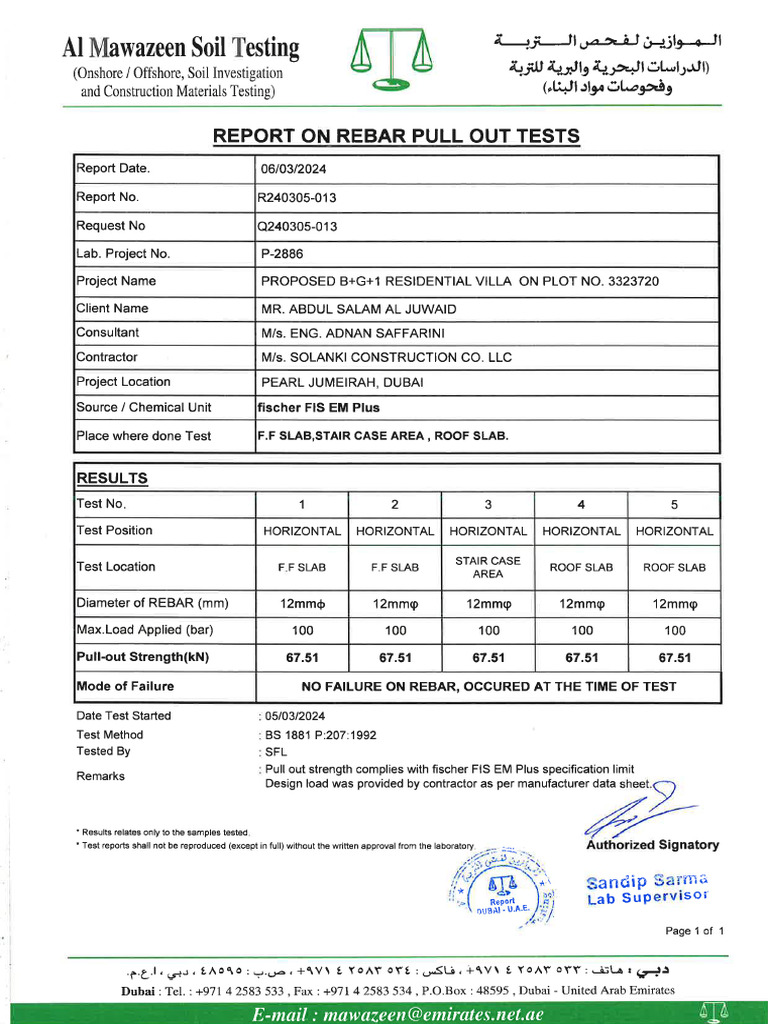 PullOut Test Report 720 | PDF