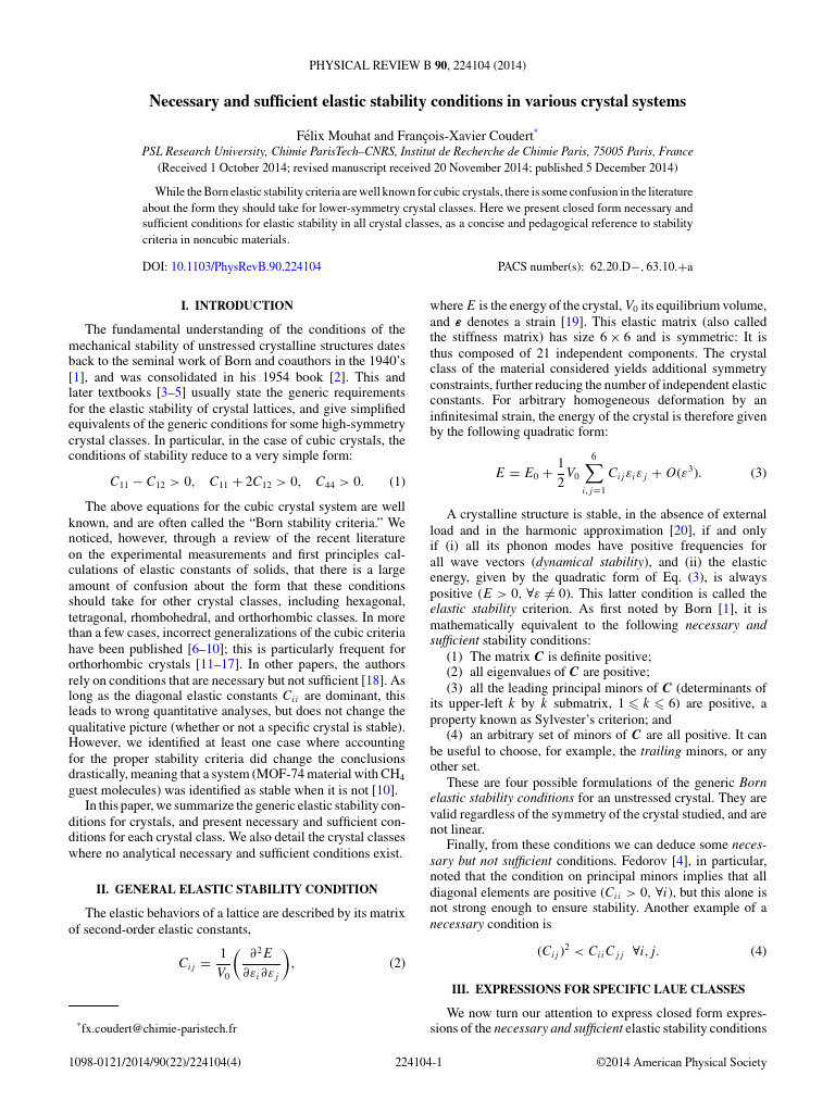 Necessary and Sufficient Elastic Stability Conditions in Various ...