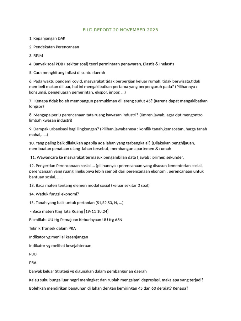 Fild Report 20 November 2023 | PDF