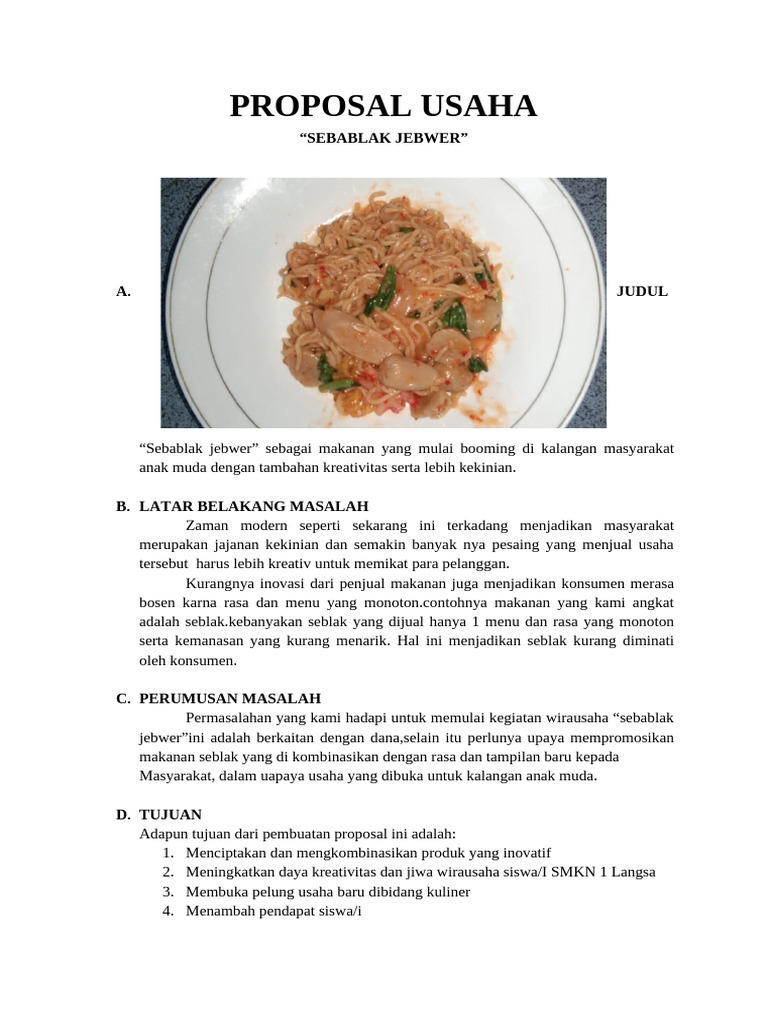 Proposal Usaha Seblak Jebwer Kreatif | PDF | Memasak, Makanan, & Anggur ...