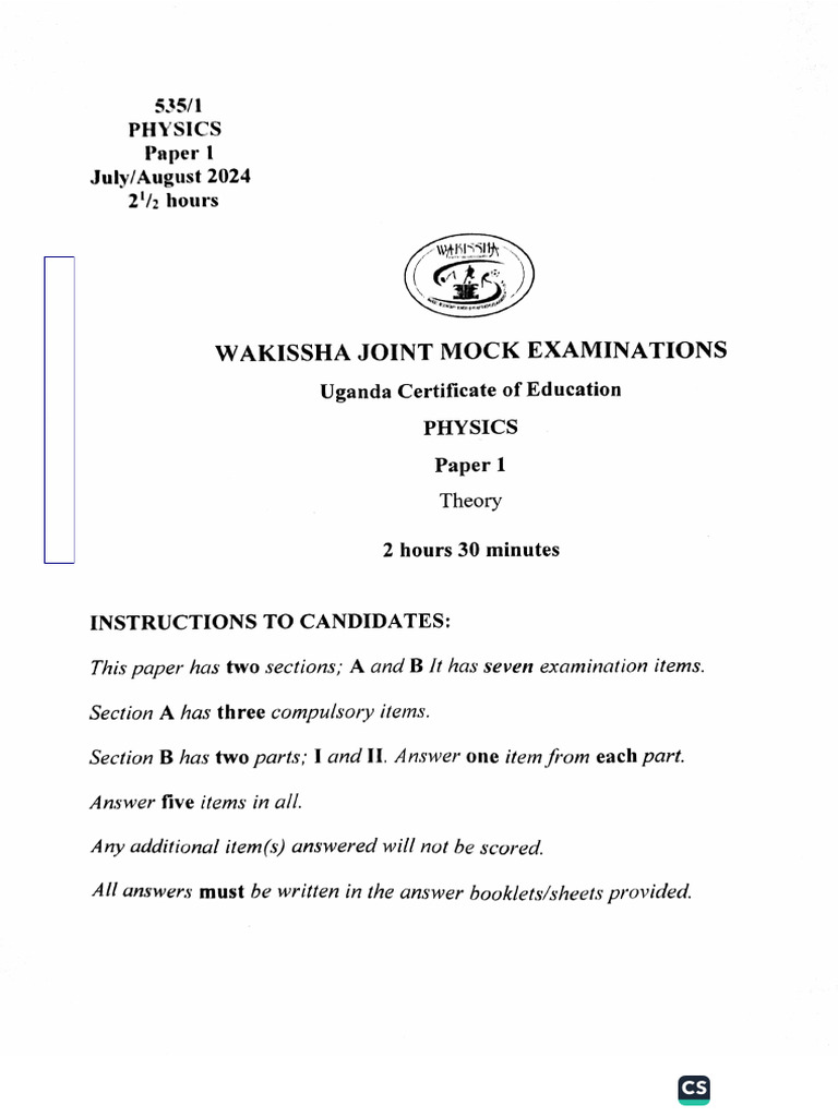 Wakisha Physics Paper 1 O Level Pdf