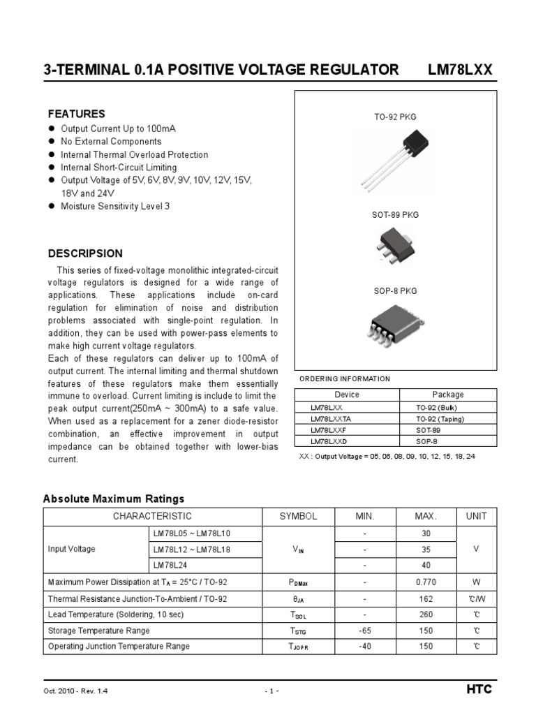 Datasheet LM78L05 | PDF | Capacitor | Manufactured Goods