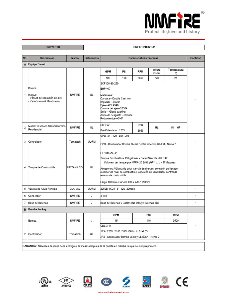 Diesel Fire Pump Specifications Guide | PDF | Engines | Pump