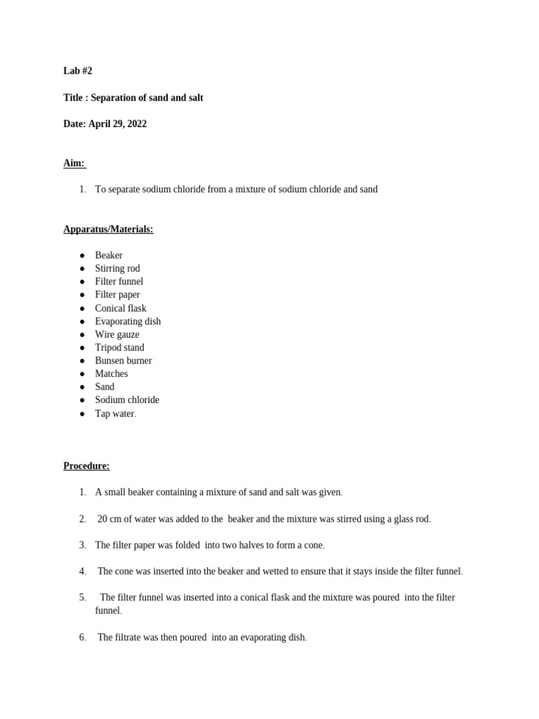 Chemistry Lab Write Up #2 | PDF