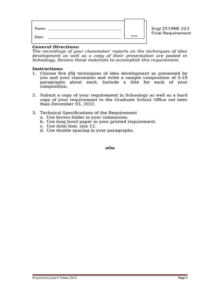 MIE 223 Final Composition Guidelines | PDF