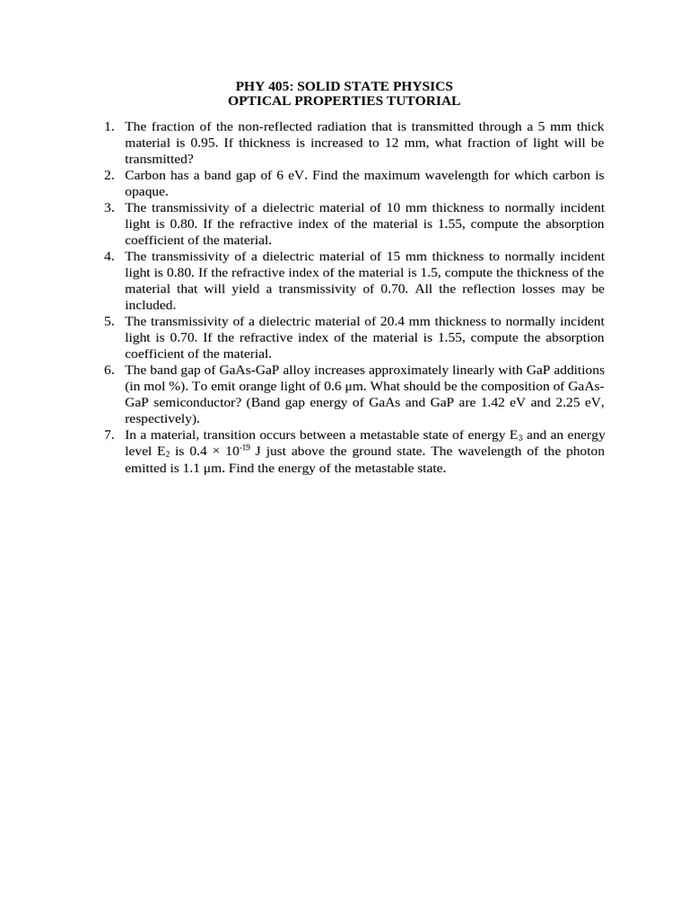Tutorial Optical Properties | PDF