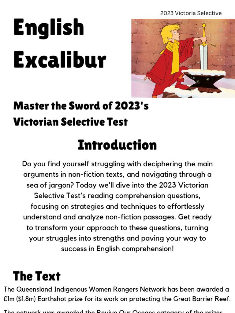 2023 Victorian Selective Test English Excalibur Mastery | PDF
