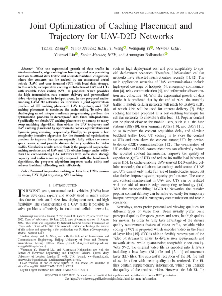 Zhang 等 - 2022 - Joint Optimization of Caching Placement and Trajec | PDF