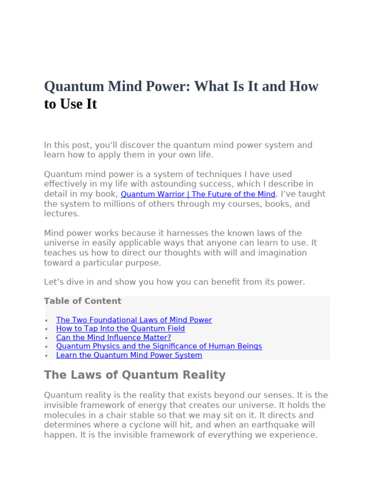 Unlocking Quantum Mind Power Techniques | PDF | Thought | Mind