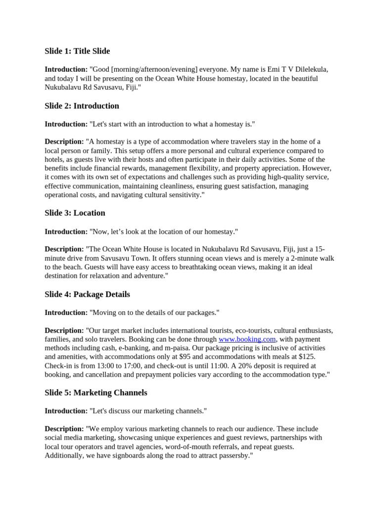 Ocean White House Homestay Overview | PDF | Cuisine | Foods