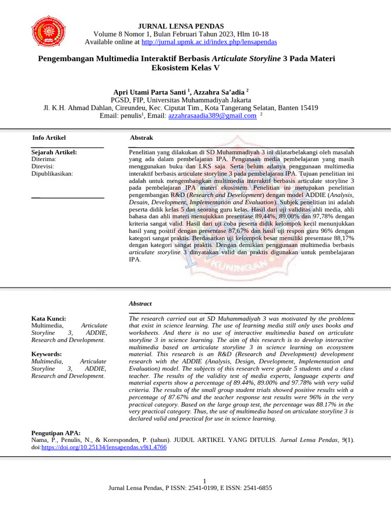 Template Jurnal Lensa Pendas 2023 | PDF