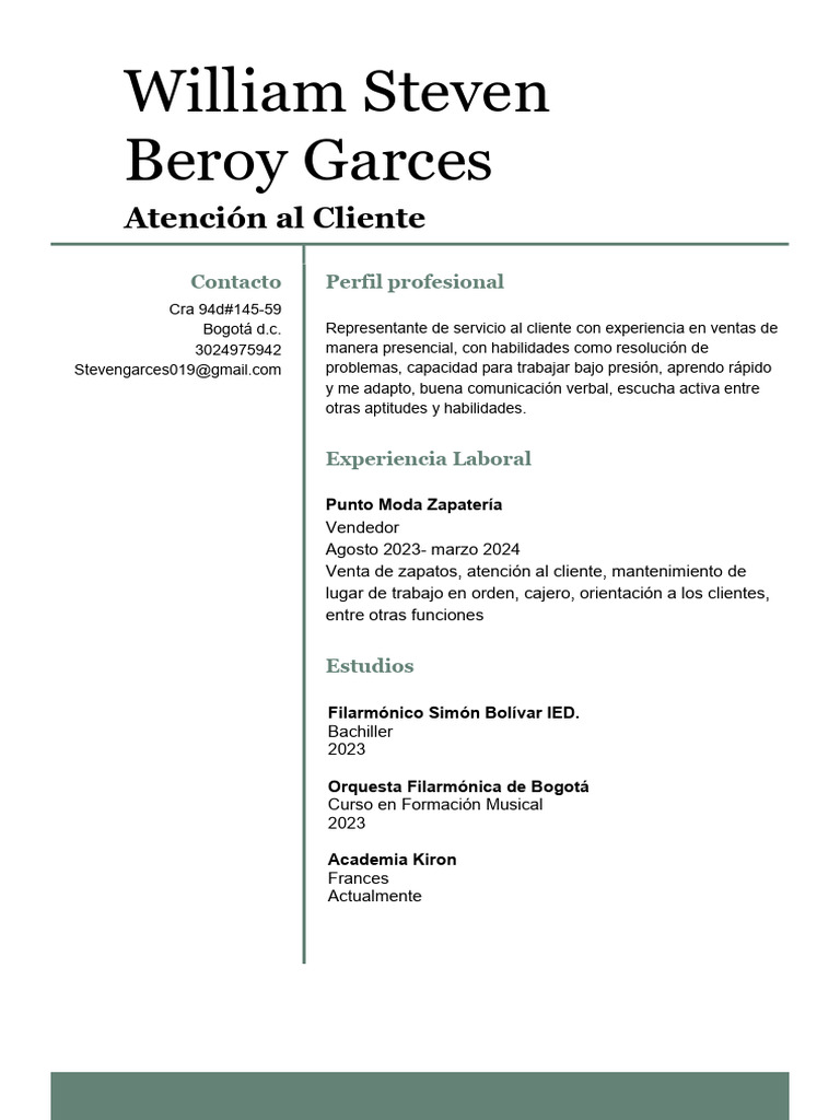 Hoja de Vida Steven Garces | PDF