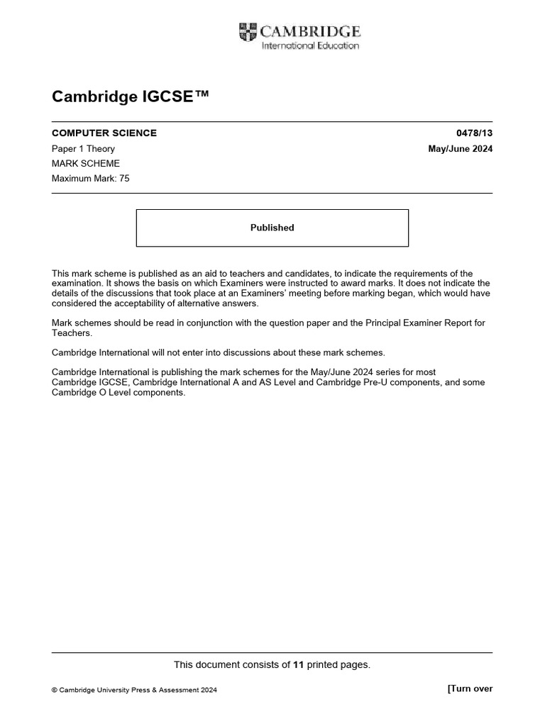 Cambridge IGCSE™: Computer Science 0478/13 | PDF