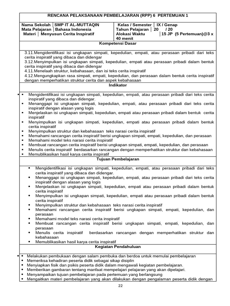 RPP 6 Menyusun Cerita Inspiratif | PDF