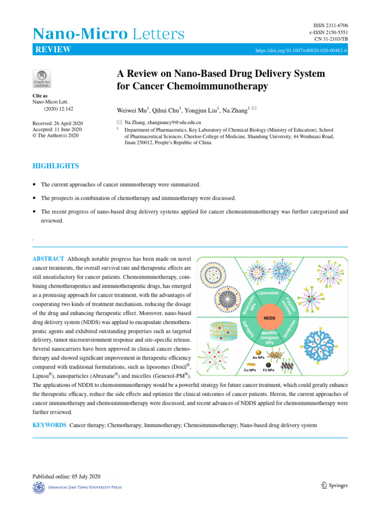 A Review On Nano-Based Drug Delivery System For Cancer ...