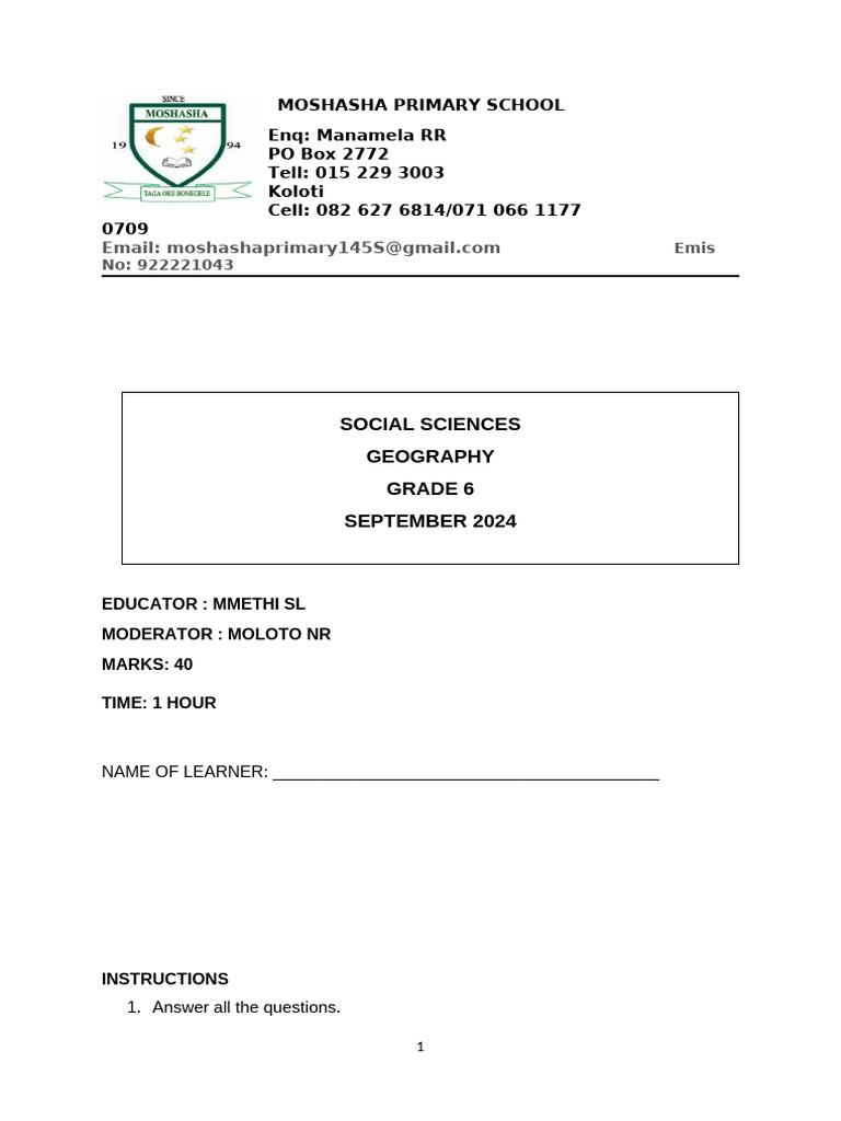 Term3 2023 Geography Grade 6 Question Paper Pdf
