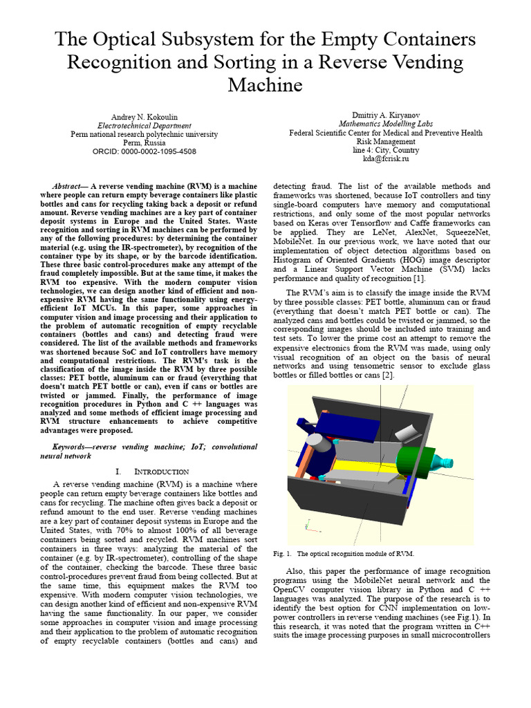 The Optical Subsystem For The Empty Containers Recognition and Sorting ...