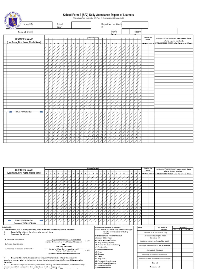 SF 2 Daily Attendance | PDF