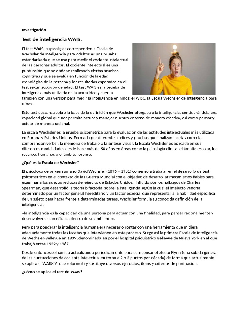 Test WAIS | PDF | Wechsler Adult Intelligence Scale | Data Collection