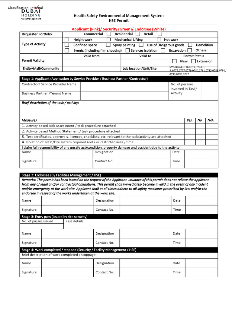 HSE Permit Guidelines for Work Activities | PDF | Safety | Occupational ...