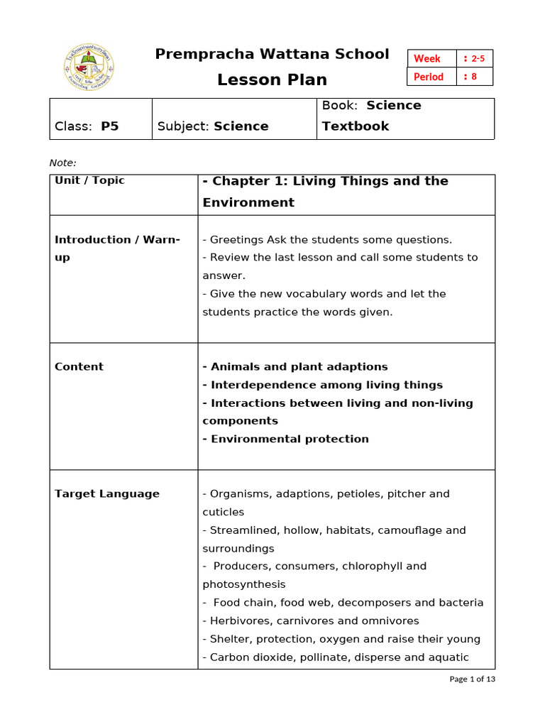 P5-2023 Science Lesson Plan | PDF