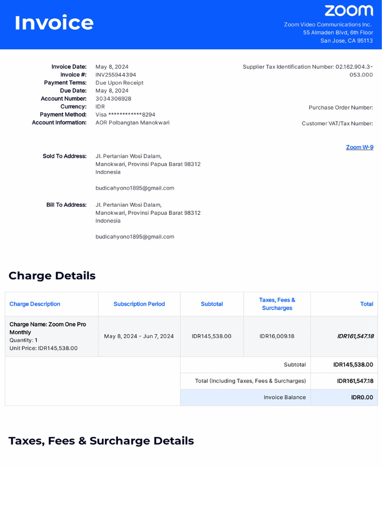 Invoice Zoom 161.547 | PDF