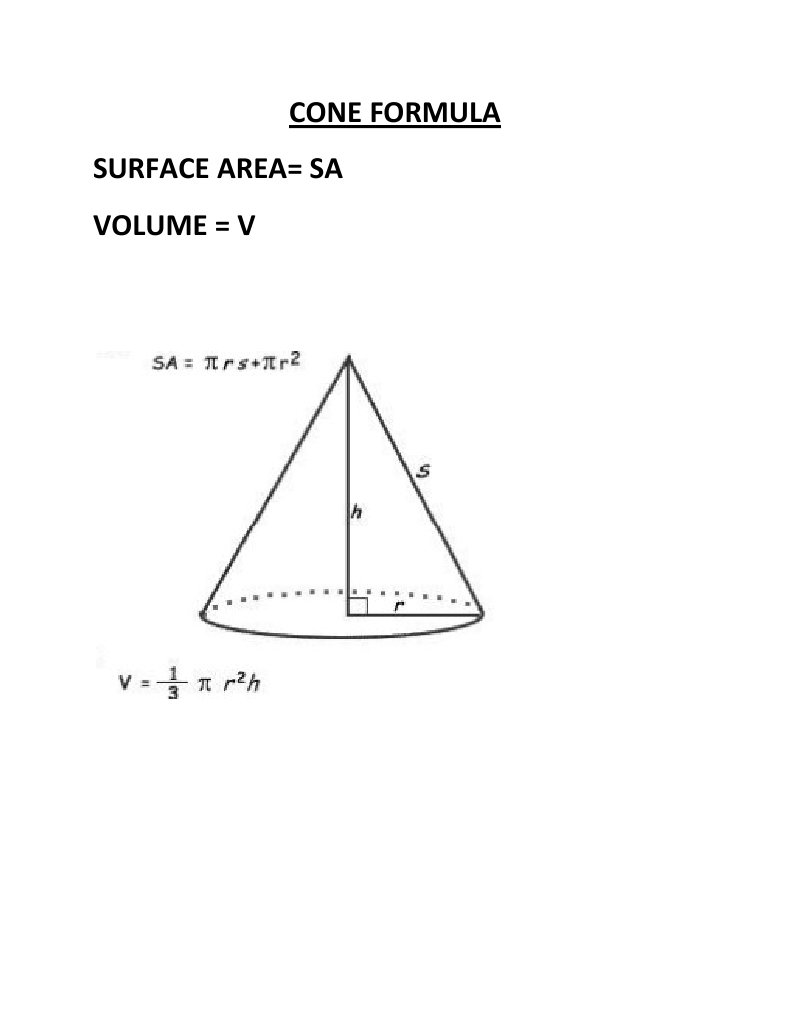 Cone Formula Surface Area Sa Volume V PDF