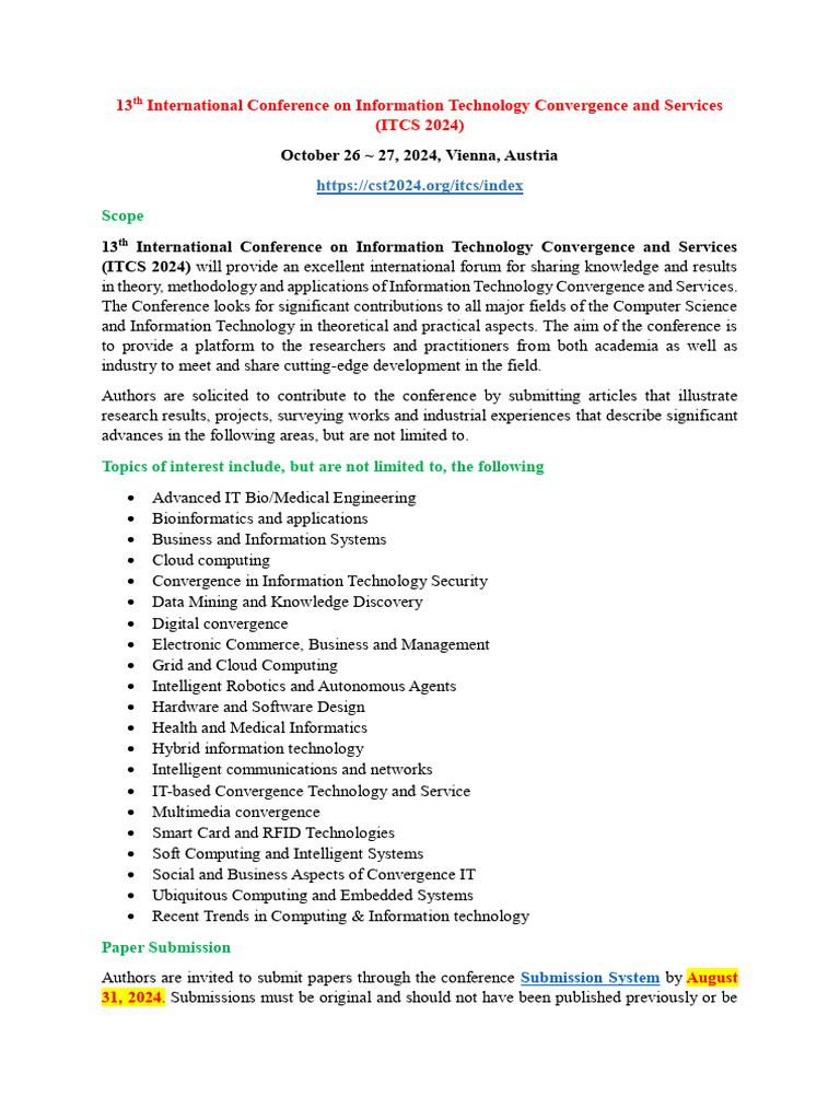 ITCS 2024 Conference in Vienna | PDF | Information Technology ...