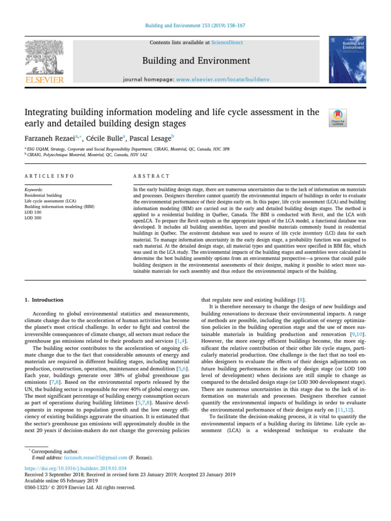Integrating Building Information Modeling and Life Cycle Assessment in ...