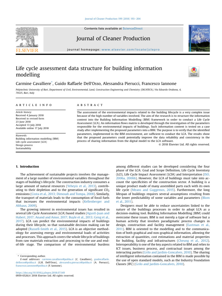 Life Cycle Assessment Data Structure For Building Information | PDF