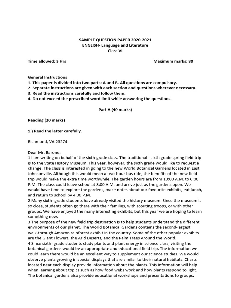 English Sample Paper 1 | PDF